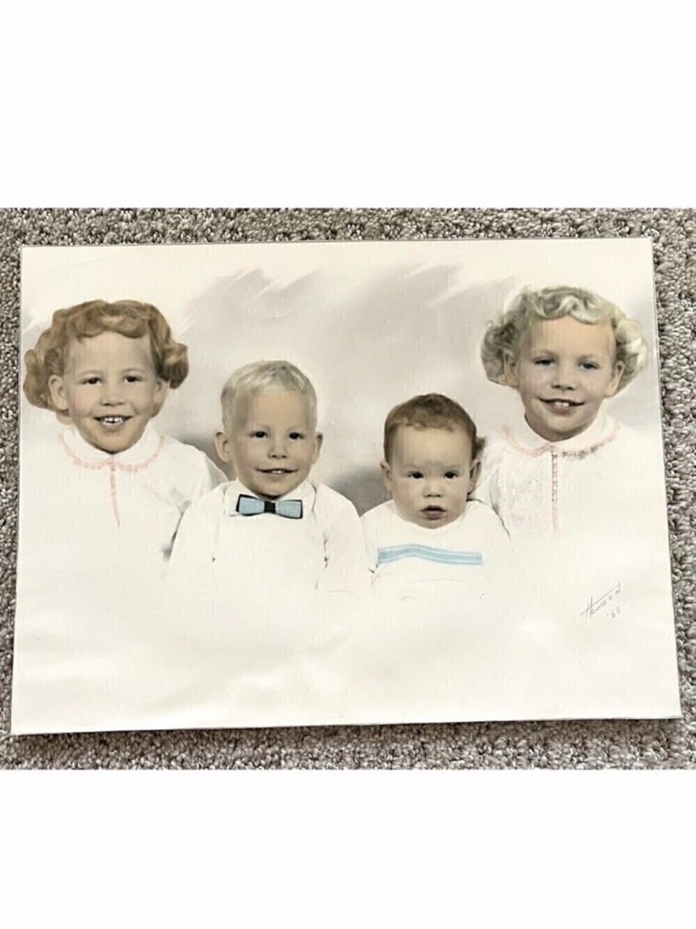 Vintage 1960 Family Portrait Colorized Sepia Tinted Boy Girl Children Art Print
